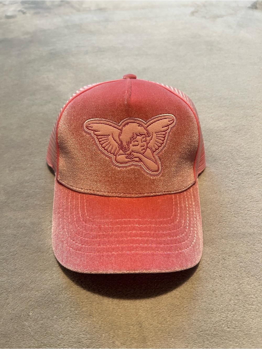 No Boundaries Velvet Angel Trucker Hat in Pink